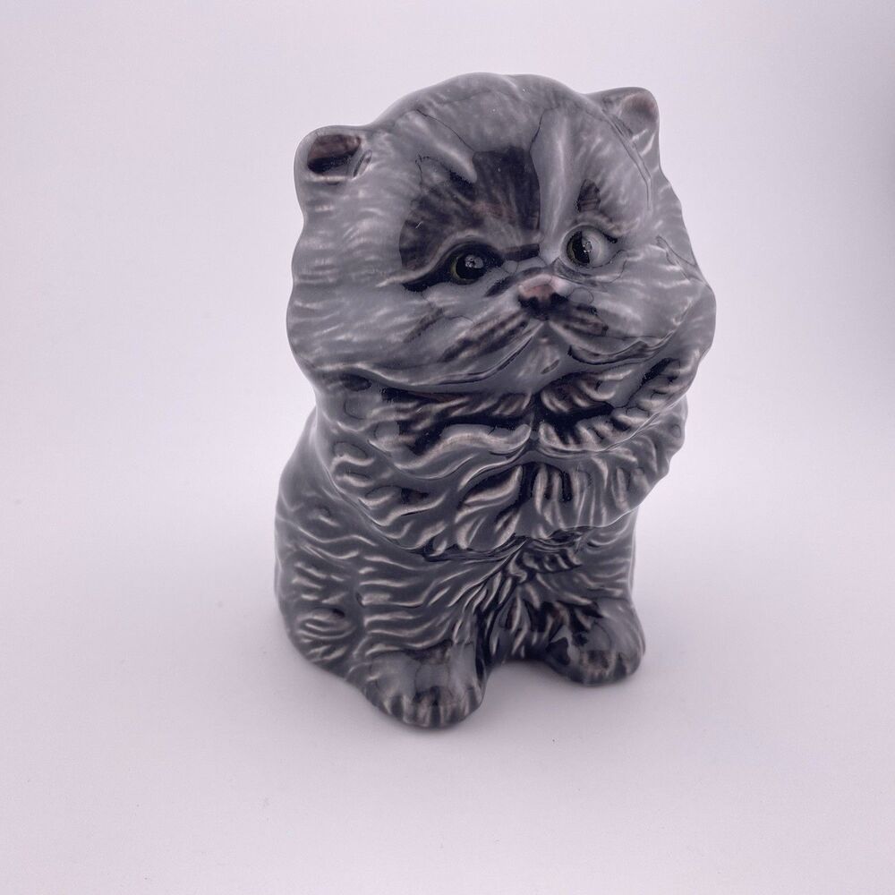 Vintage 1980's Ceramic Persian Kitten Figurine 5in Tall